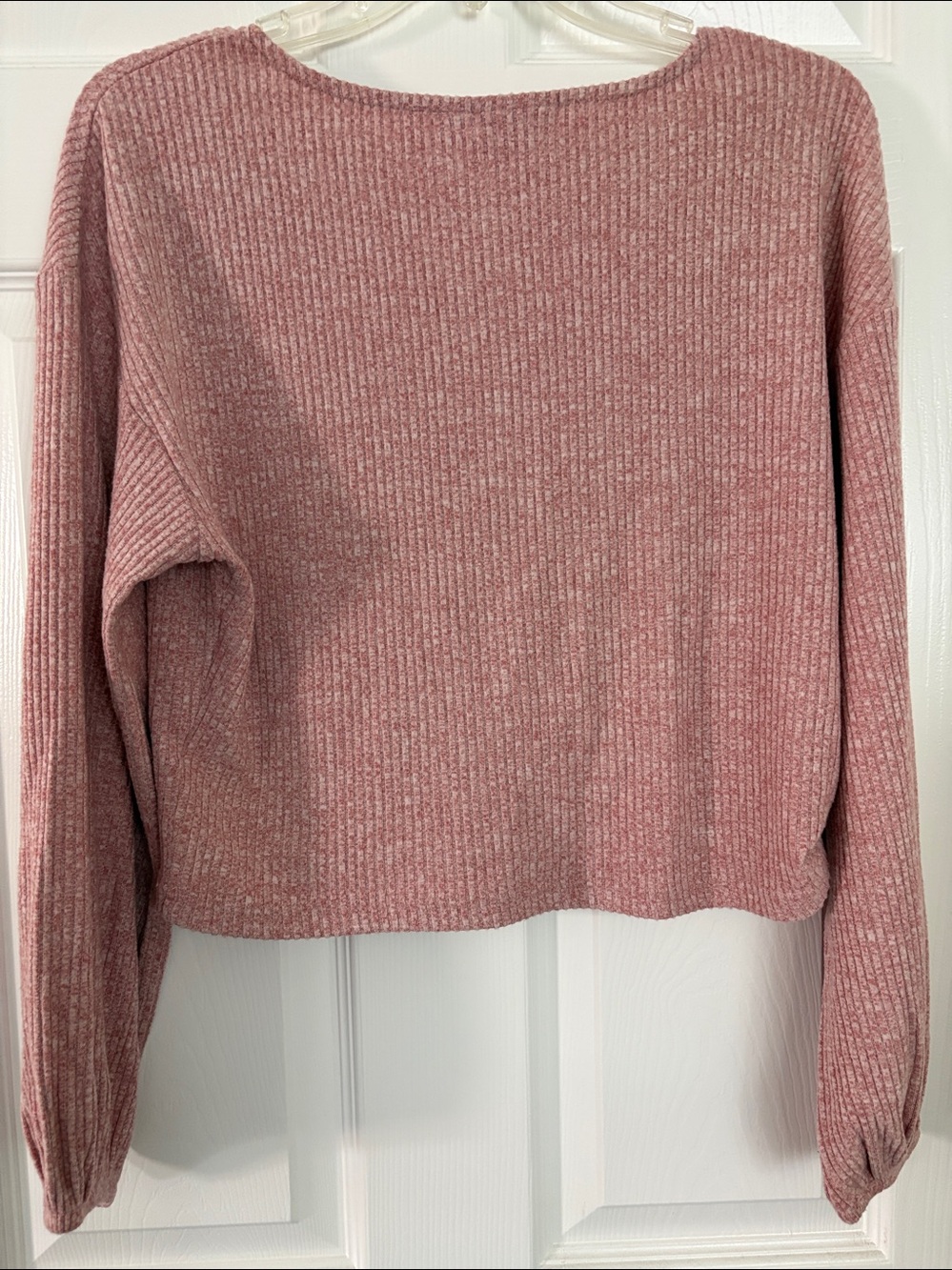 V-Neck Ribbed Cropped Sweater - Dusty Rose - Picture 4 of 6